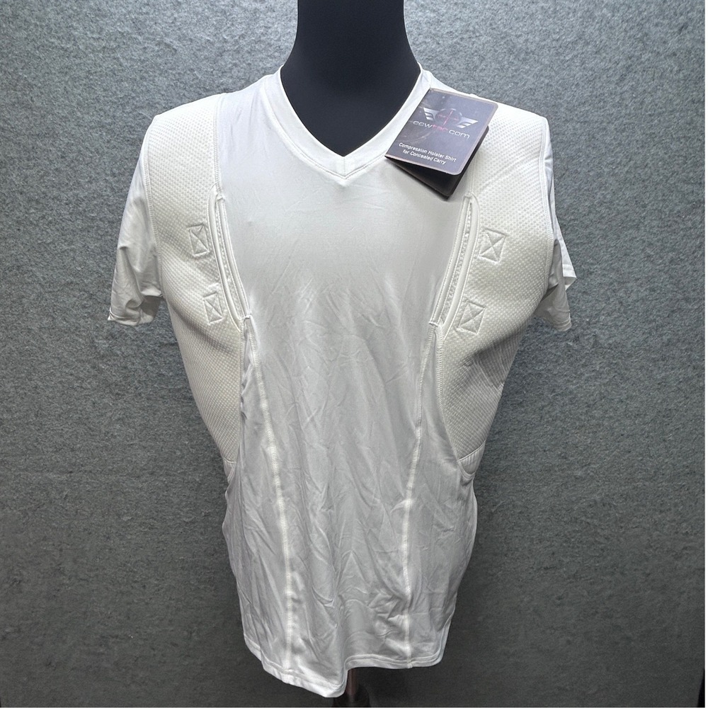 CCW Tactical Compression Holster Shirt Mens 3XL White New V-Neck Concealed Carry